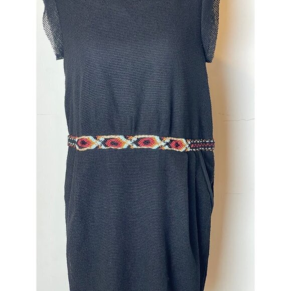 See U Soon Black Aztec Embroidered Belt Cap Sleeve Fit And Flare‎ Dress Size S - Picture 5 of 11